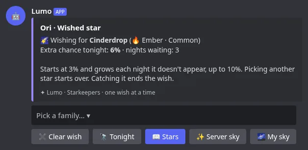 The Wished star screen with the extra chance for tonight