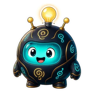 Lumo the robot with a glowing light bulb above its head