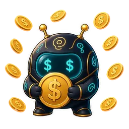 Lumo the robot surrounded by gold coins